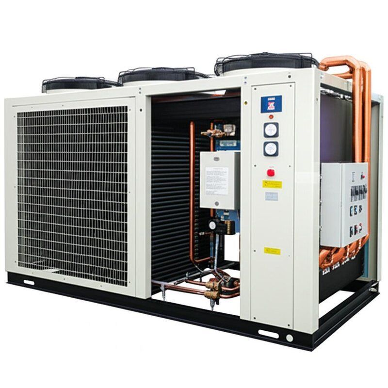 Máy làm mát nước đặc có vây với áp suất cao thấp quá tải Hệ thống bảo vệ theo trình tự pha chống đông lạnh Mức tiếng ồn 65dBA